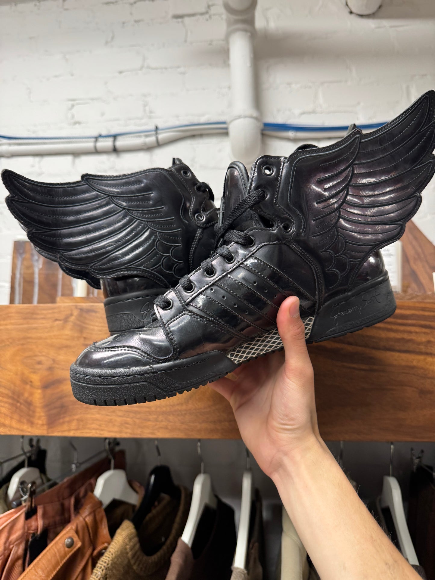 Jeremy Scott Wings 2.0 Black Patent Leather High Top Sneakers