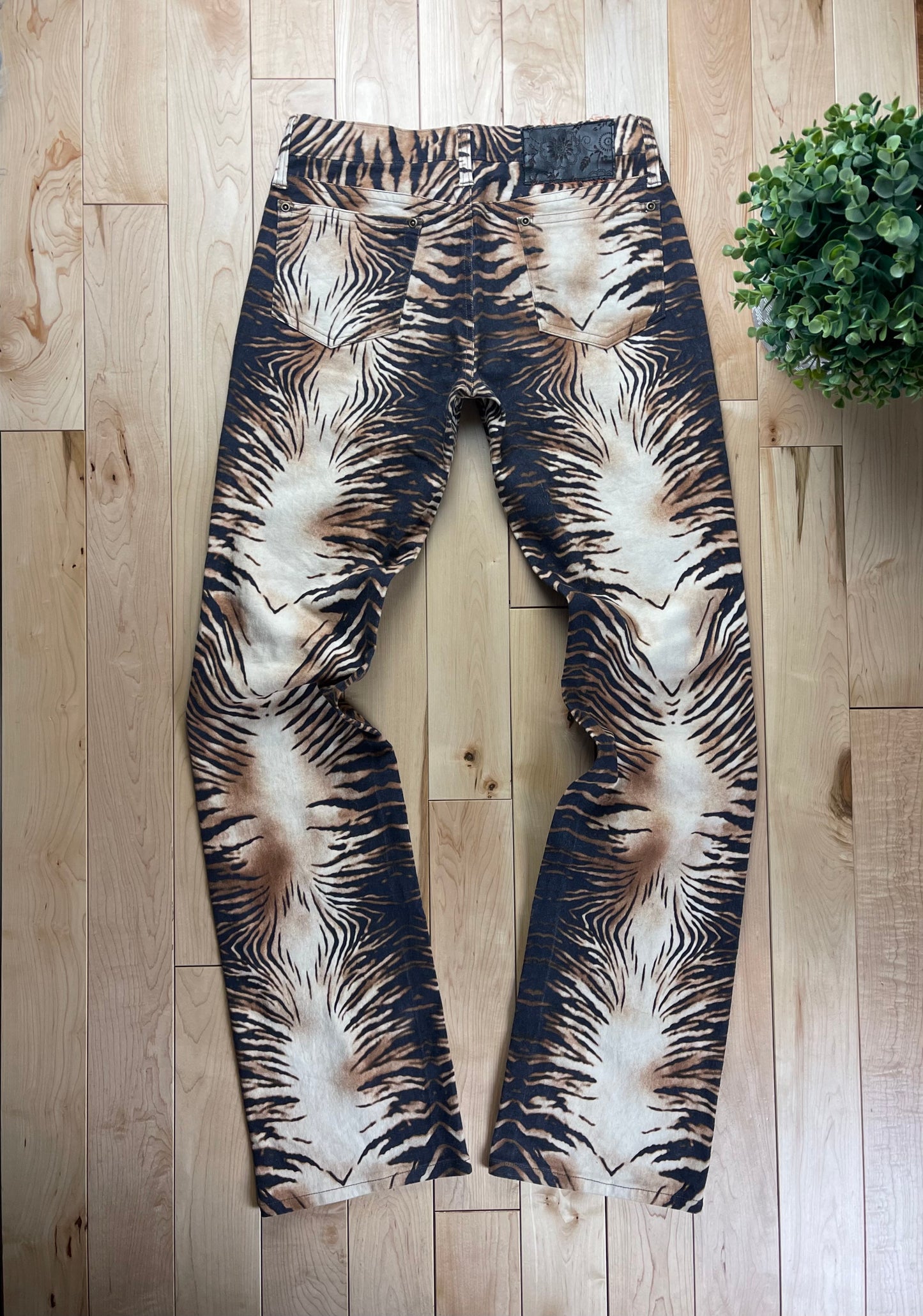 Yoshiyuki Konishi Tiger Print Flared Leg Denim