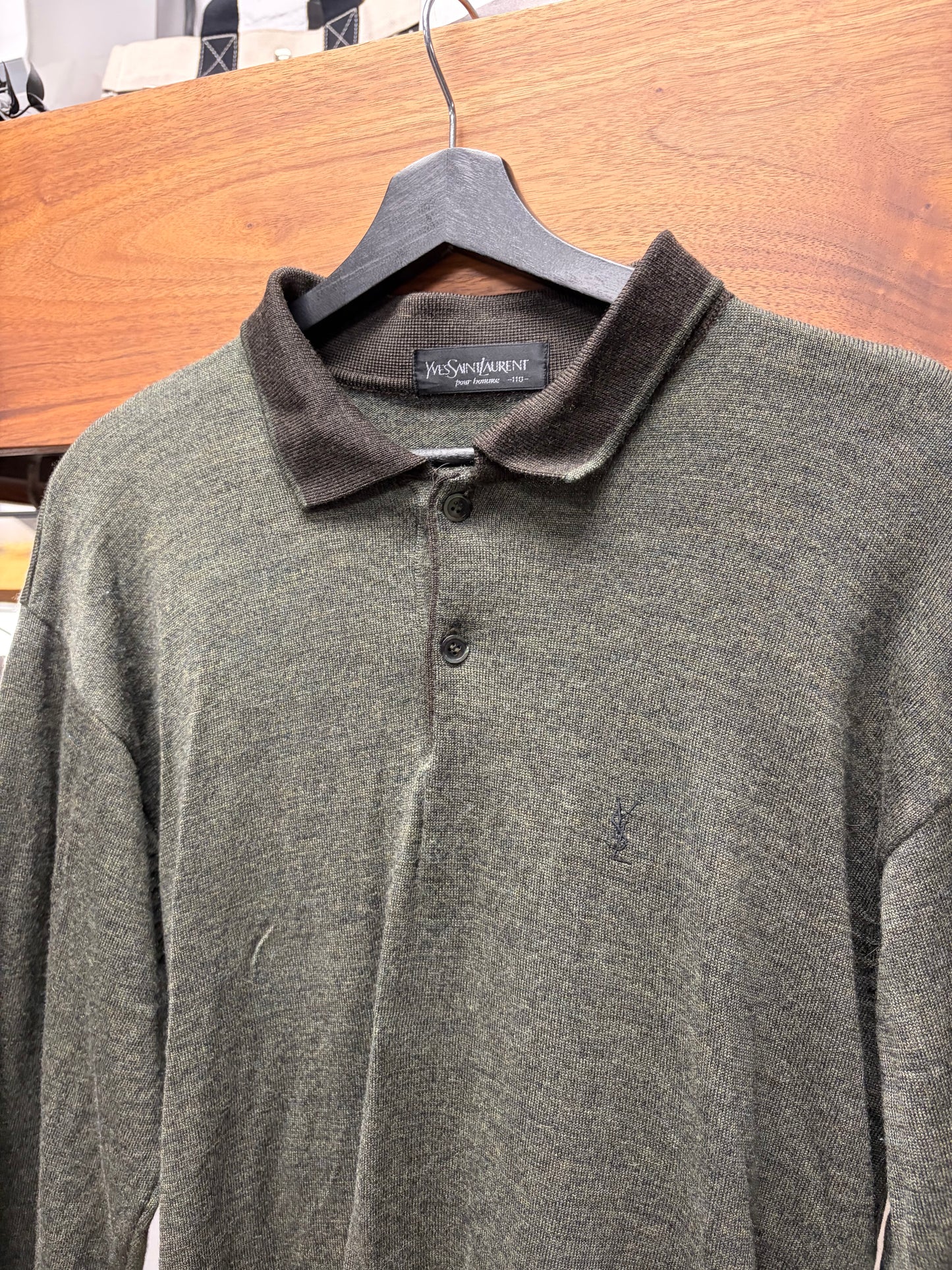 Vintage Yves Saint Laurent Embroidered Logo Long Sleeve Knit Polo