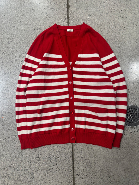 2015 Saint Laurent by Hedi Slimane Wool Red/White Striped Cardigan
