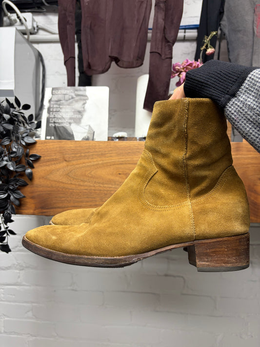Saint Laurent Brown Suede 'Wyatt' Pointed Toe Chelsea Boots