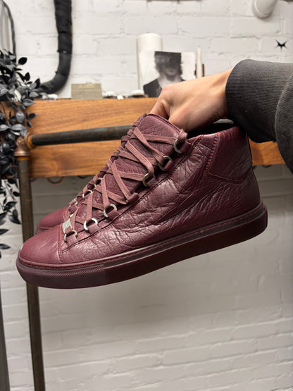 Balenciaga ‘Arena’ Oxblood Red Leather High Top Sneakers