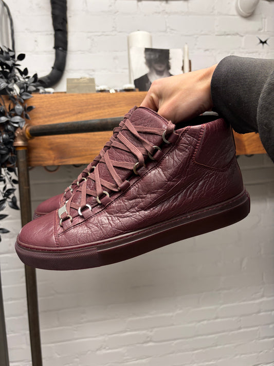 Balenciaga ‘Arena’ Oxblood Red Leather High Top Sneakers