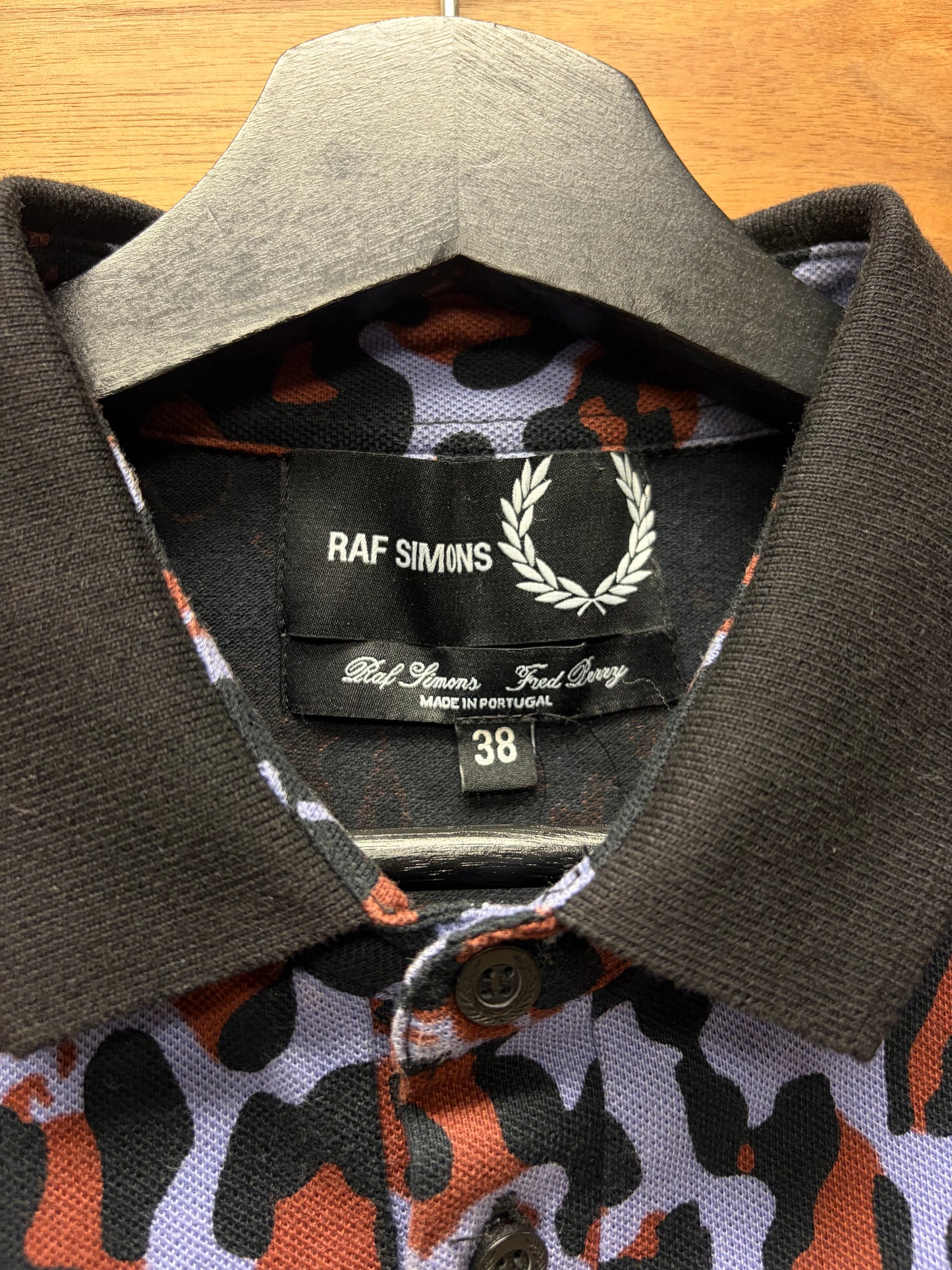 Raf Simons x Fred Perry Leopard Print Blue/Red Embroidered Logo Polo