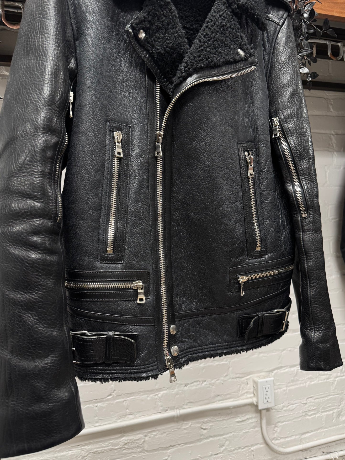 Balmain ‘Shearling Lined’ Sheepskin Black ‘Moto’ Biker Jacket