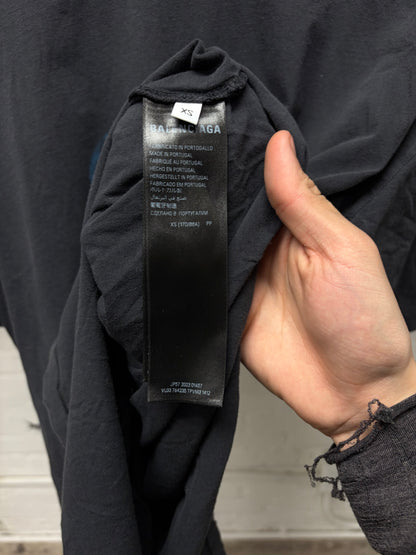 SS2024 Balenciaga ‘Surf Logo’ Black Distressed Cotton T-Shirt