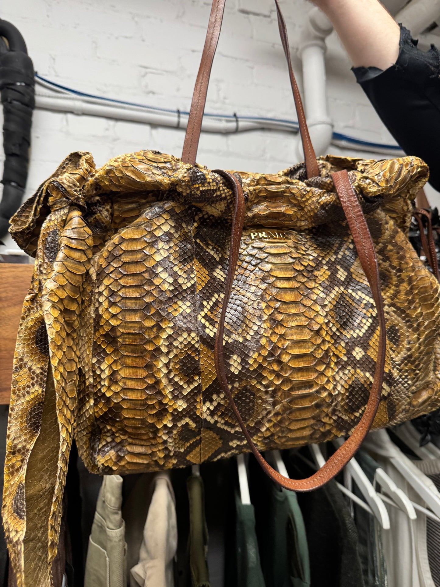 Vintage Prada ‘Pitone’ Genuine Python Leather Tote Bag