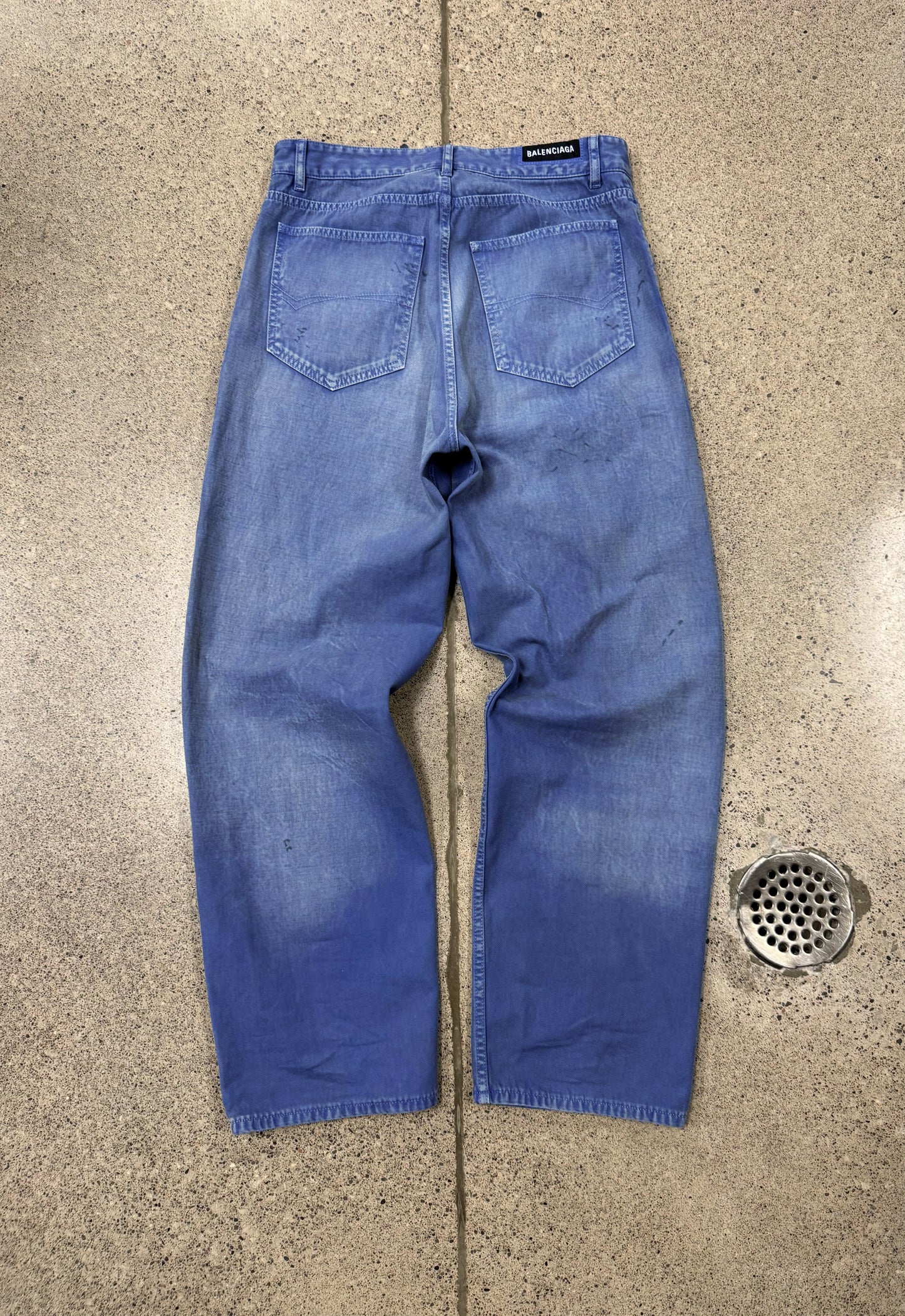 AW2023 Balenciaga ‘Thrashed’ Overdyed Blue Moleskin Denim