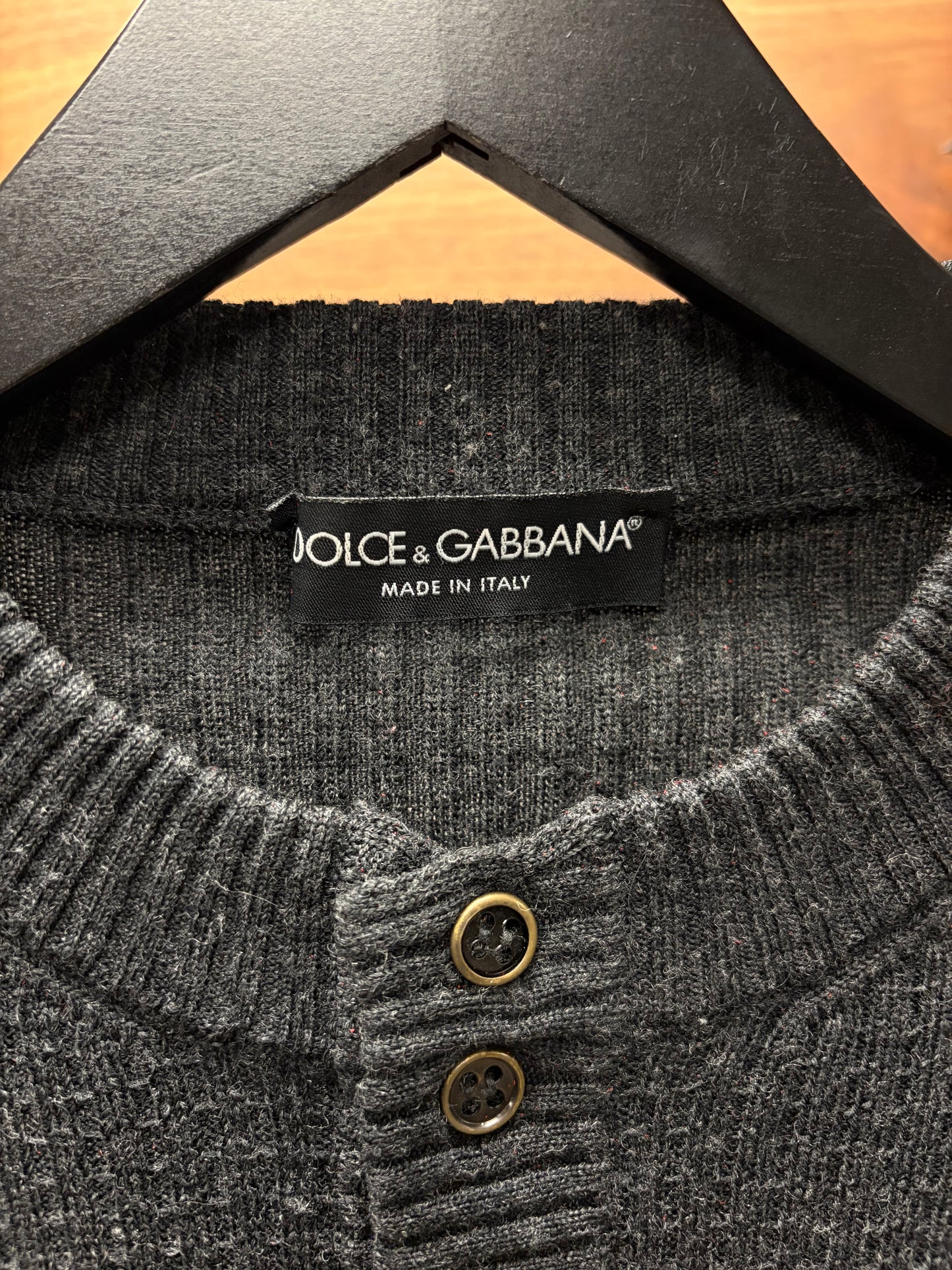 Dolce & Gabbana Grey Henley Wool Long Sleeve Shirt