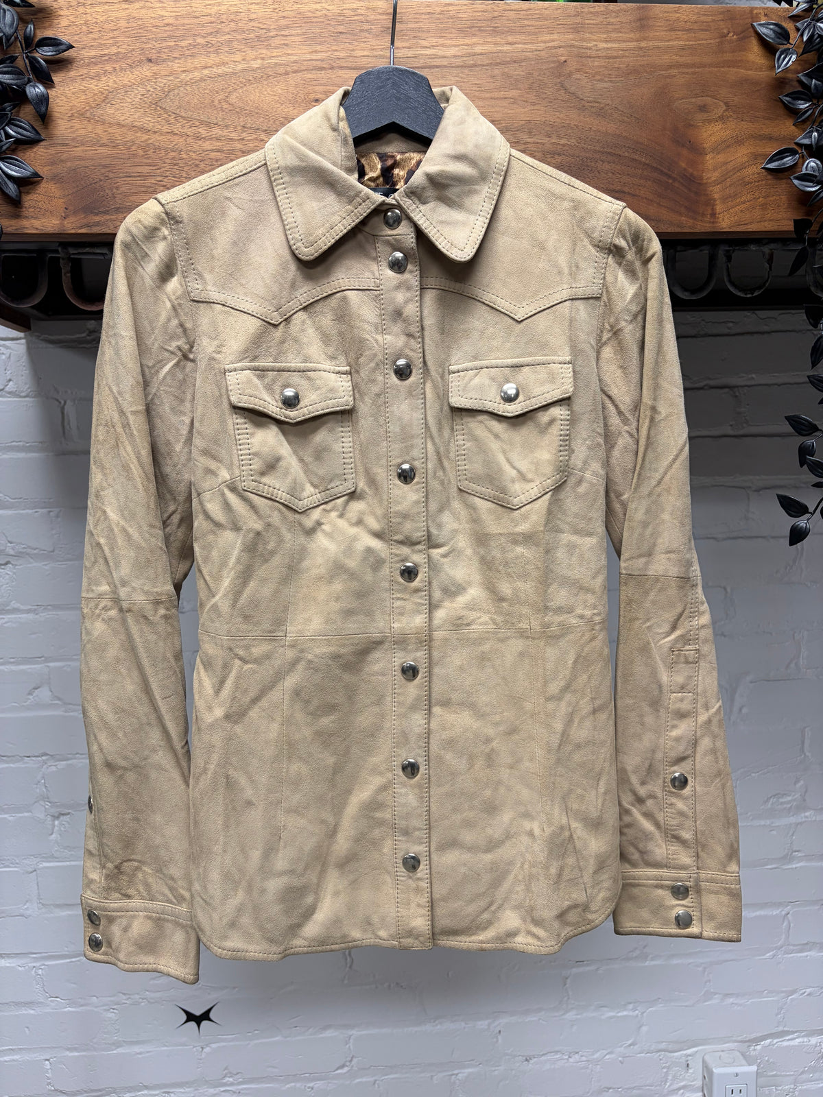 Dolce & Gabanna ‘Mainline’ Tan Goatskin Suede Western Inspired Button Snap Shirt