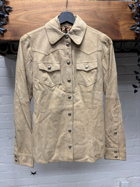 Dolce & Gabanna ‘Mainline’ Tan Goatskin Suede Western Inspired Button Snap Shirt