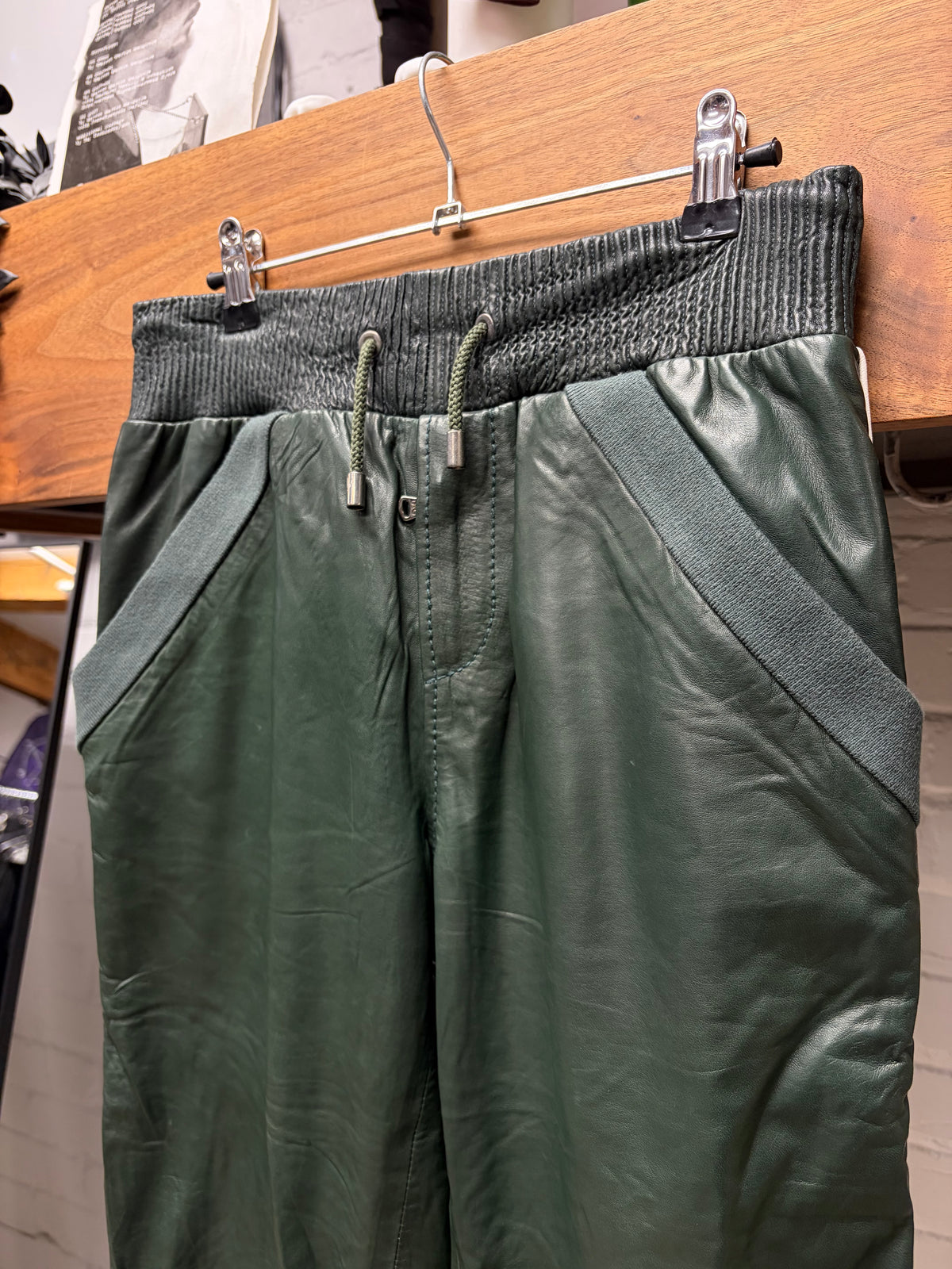2000s Dolce & Gabbana Dark Green Leather Track Pants