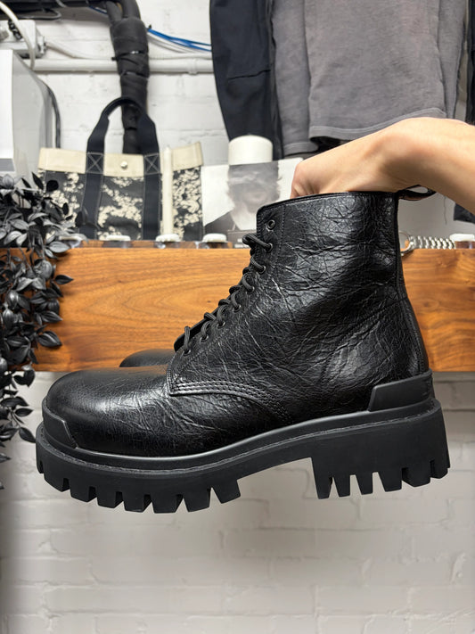 Balenciaga ‘Strike’ Grained Black Leather Combat Boots