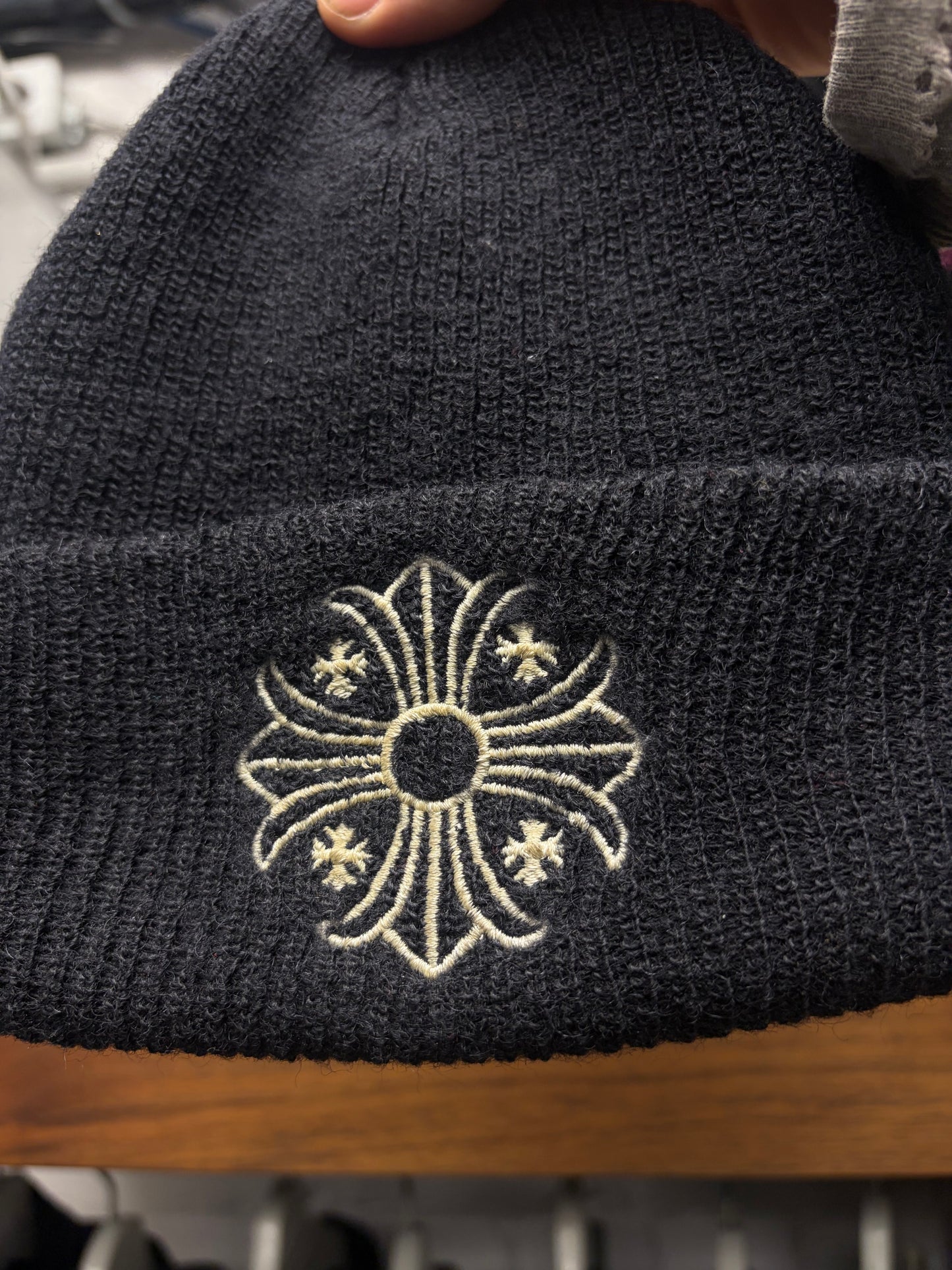 Chrome Hearts ‘Plus Cross’ Ribbed Black Wool Knit Beanie