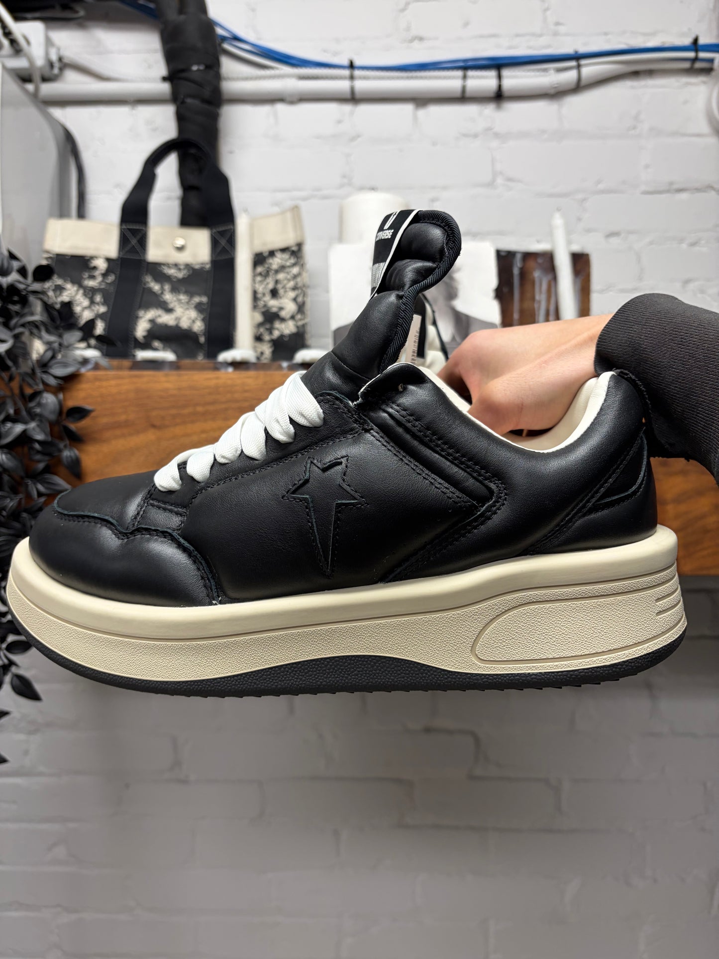 Rick Owens x Converse ‘TurboPWN’ Black Leather Low Top Sneakers