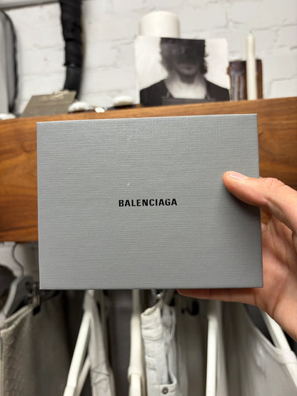 Balenciaga ‘Metal Logo’ White Leather Mini Cardholder