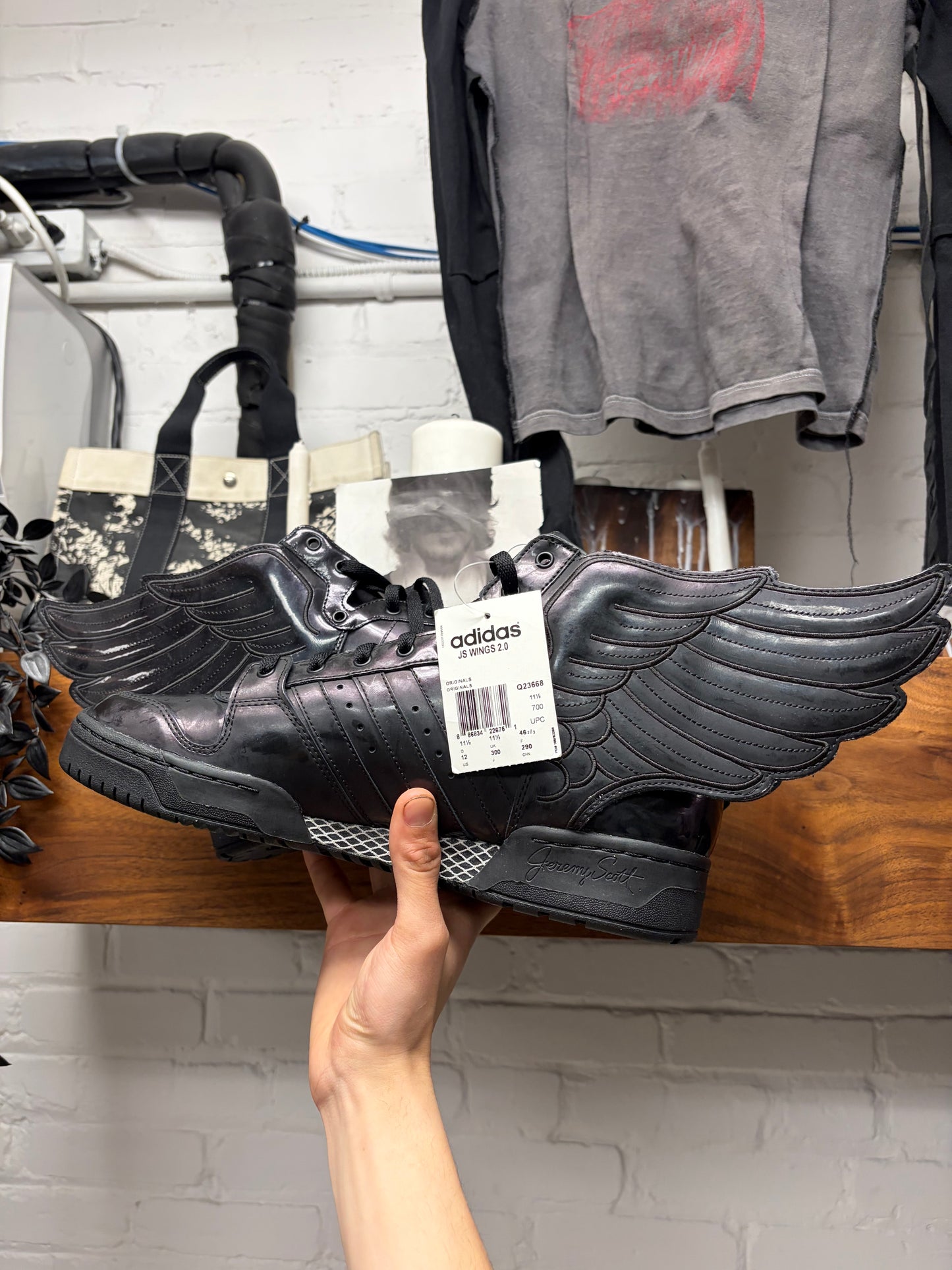 Jeremy Scott x Adidas ‘Wings 2.0’ Black Patent Leather High Top Sneakers