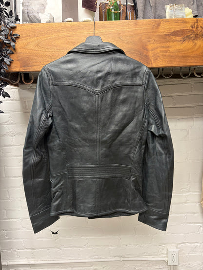 2000s Dolce & Gabbana ‘Mainline’ Asymmetric Zip Black Lambskin Leather Jacket