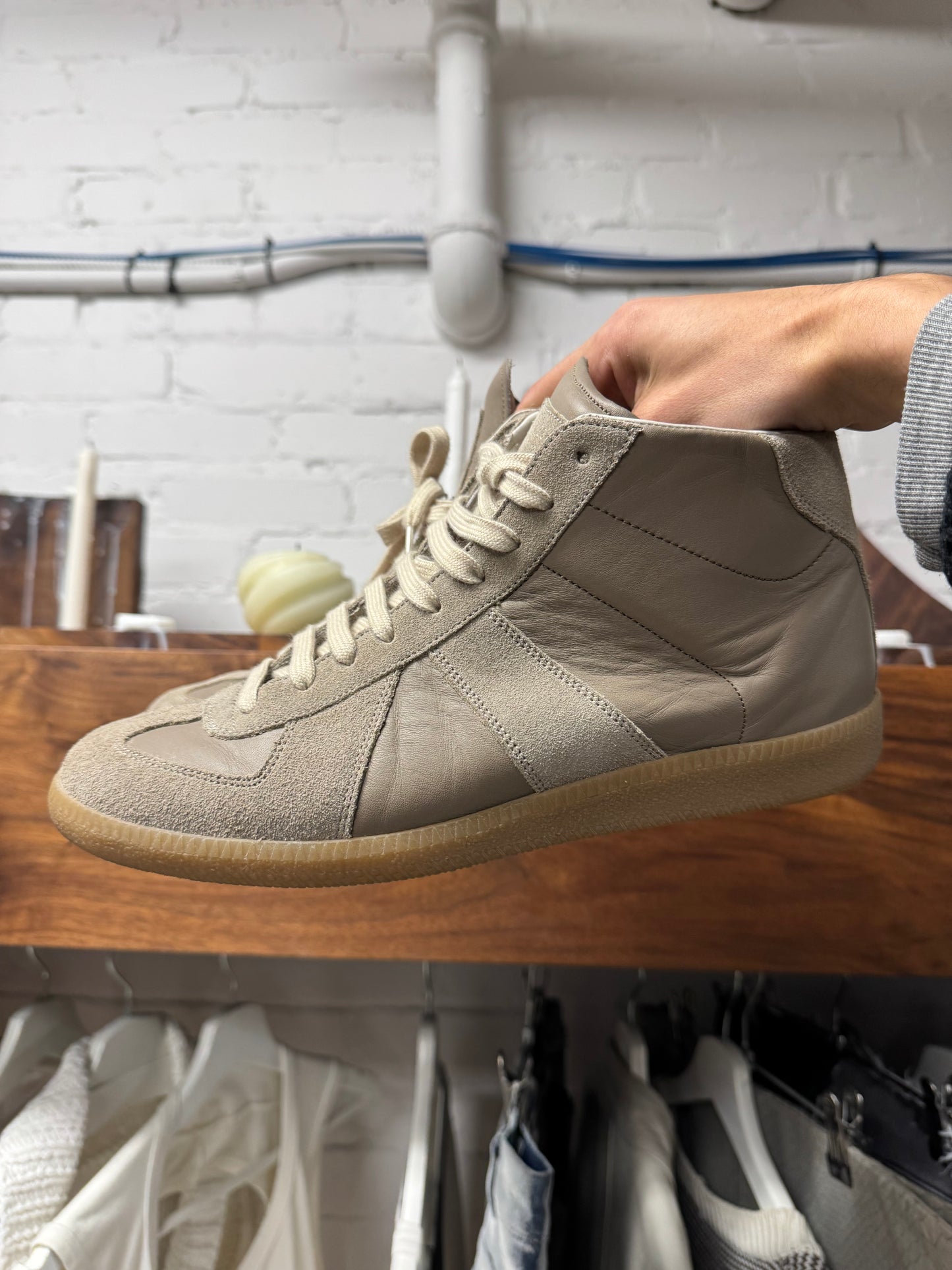 Maison Margiela ‘G.A.T.’ Light Brown Suede/Leather High Top Sneakers