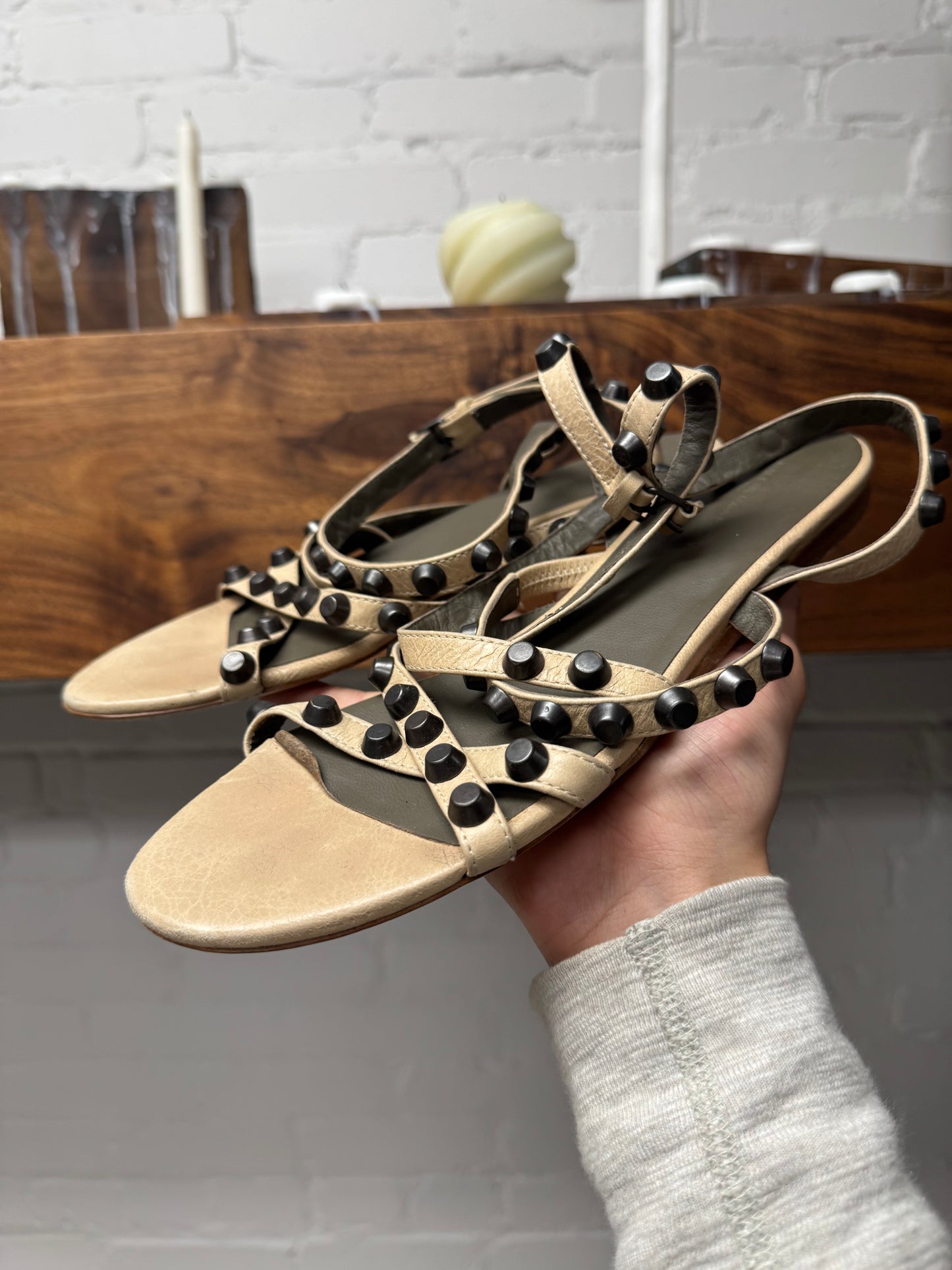 Balenciaga Studded ‘Wraparound’ Leather Sandal Flats
