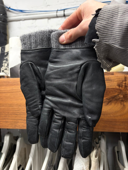 Gucci Black Lambskin Leather ‘Driving Gloves’ with Ribbed Wool Cuffs