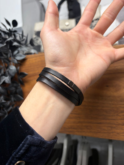 Saint Laurent Triple Wrapped Leather/Silver Bracelet