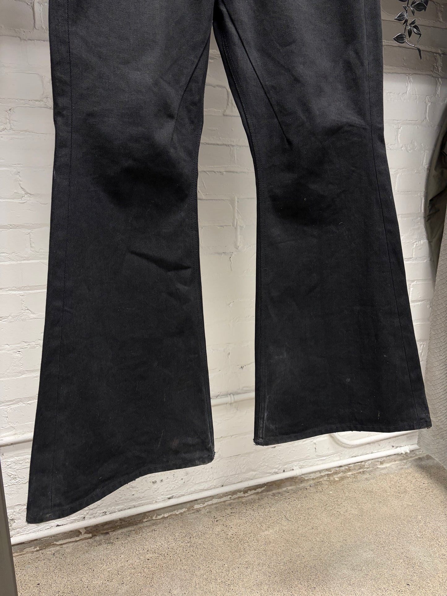 Rick Owens 16oz Japanese Raw Denim ‘Bolans’ Black Flared Leg Jeans