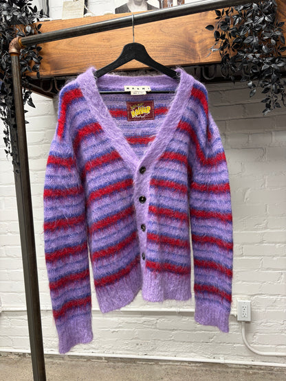 Marni Striped Purple/Red Mohair Cardigan
