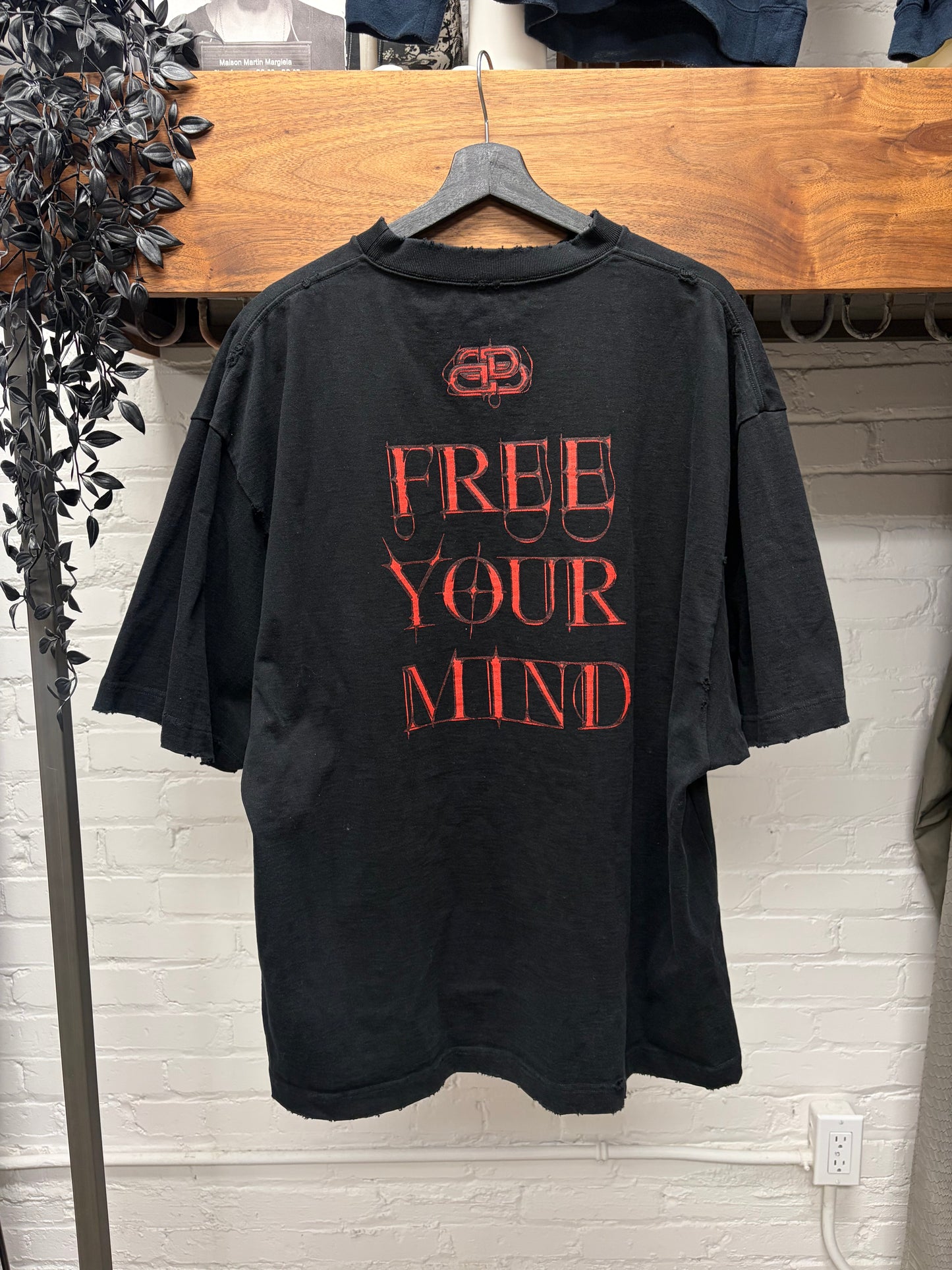 2020 Balenciaga ‘Free Your Mind’ Distressed Black Oversized T-Shirt