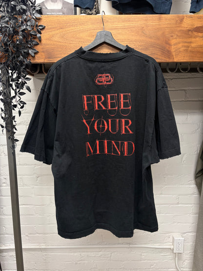 2020 Balenciaga ‘Free Your Mind’ Distressed Black Oversized T-Shirt