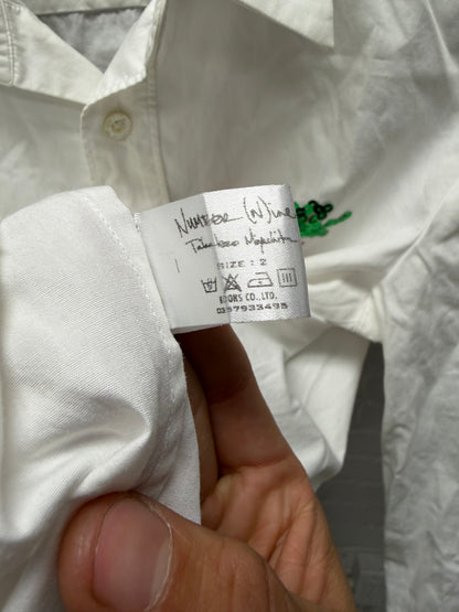 SS2006 Number Nine ‘Welcome to the Shadows’ Sequin Rose Chest Embroidered White Button Up Shirt