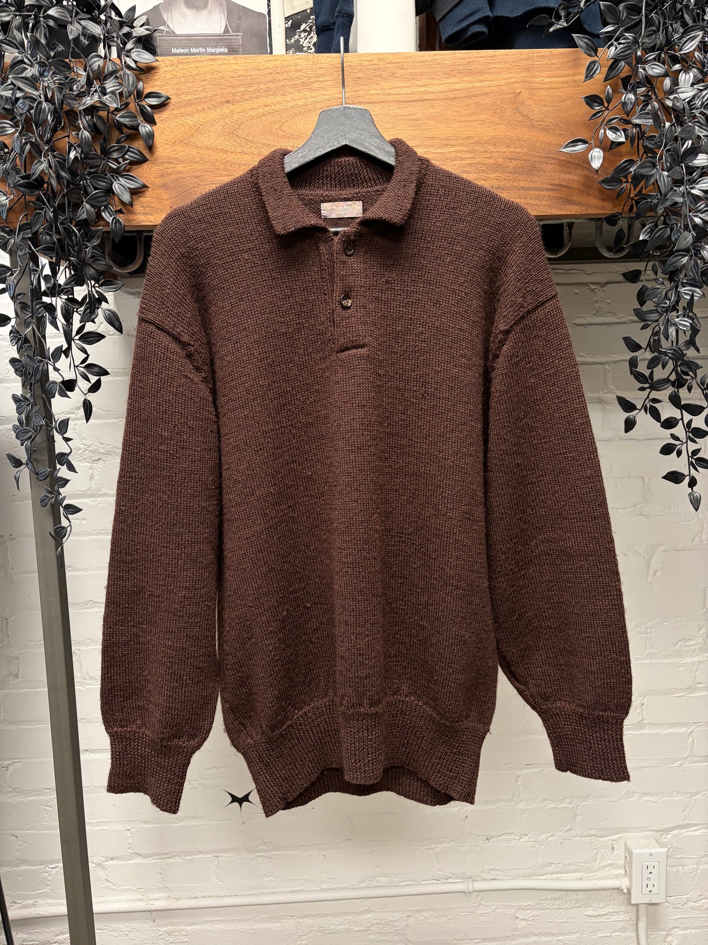 Vintage 90s Comme Des Garçons Homme Dark Brown Wool Knit Polo Sweater