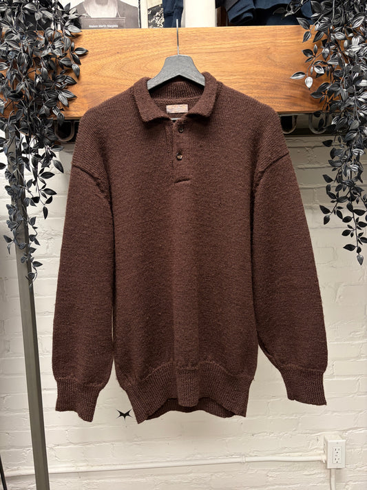 Vintage 90s Comme Des Garçons Homme Dark Brown Wool Knit Polo Sweater