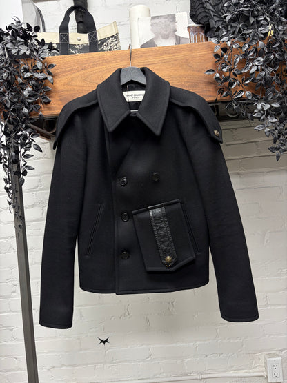 AW2016 Saint Laurent by Hedi Slimane Military Inspired Wool Peacoat