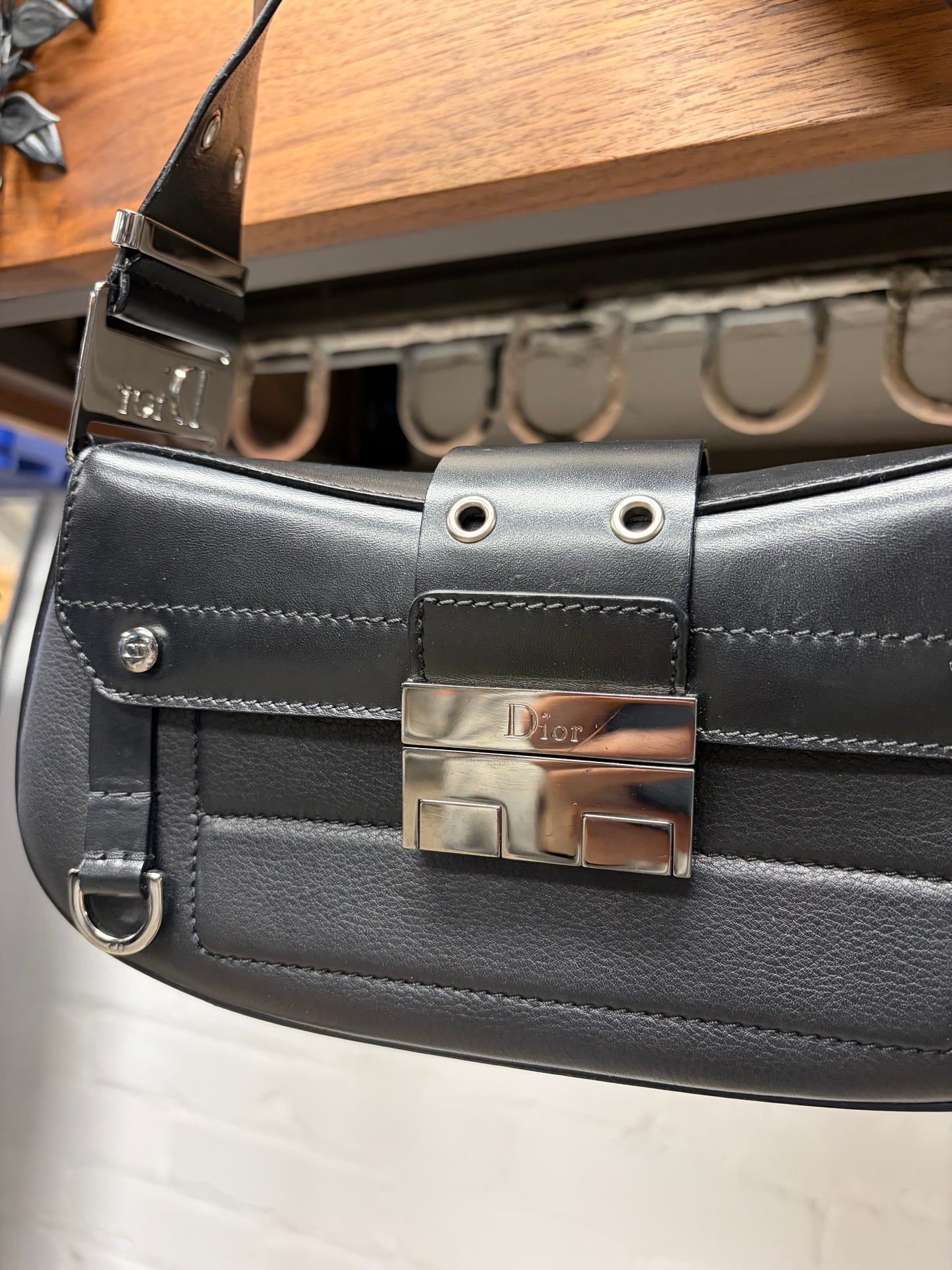 2003 Dior by John Galliano Street Chic ‘Columbus’ Studded Black Leather Shoulder Bag