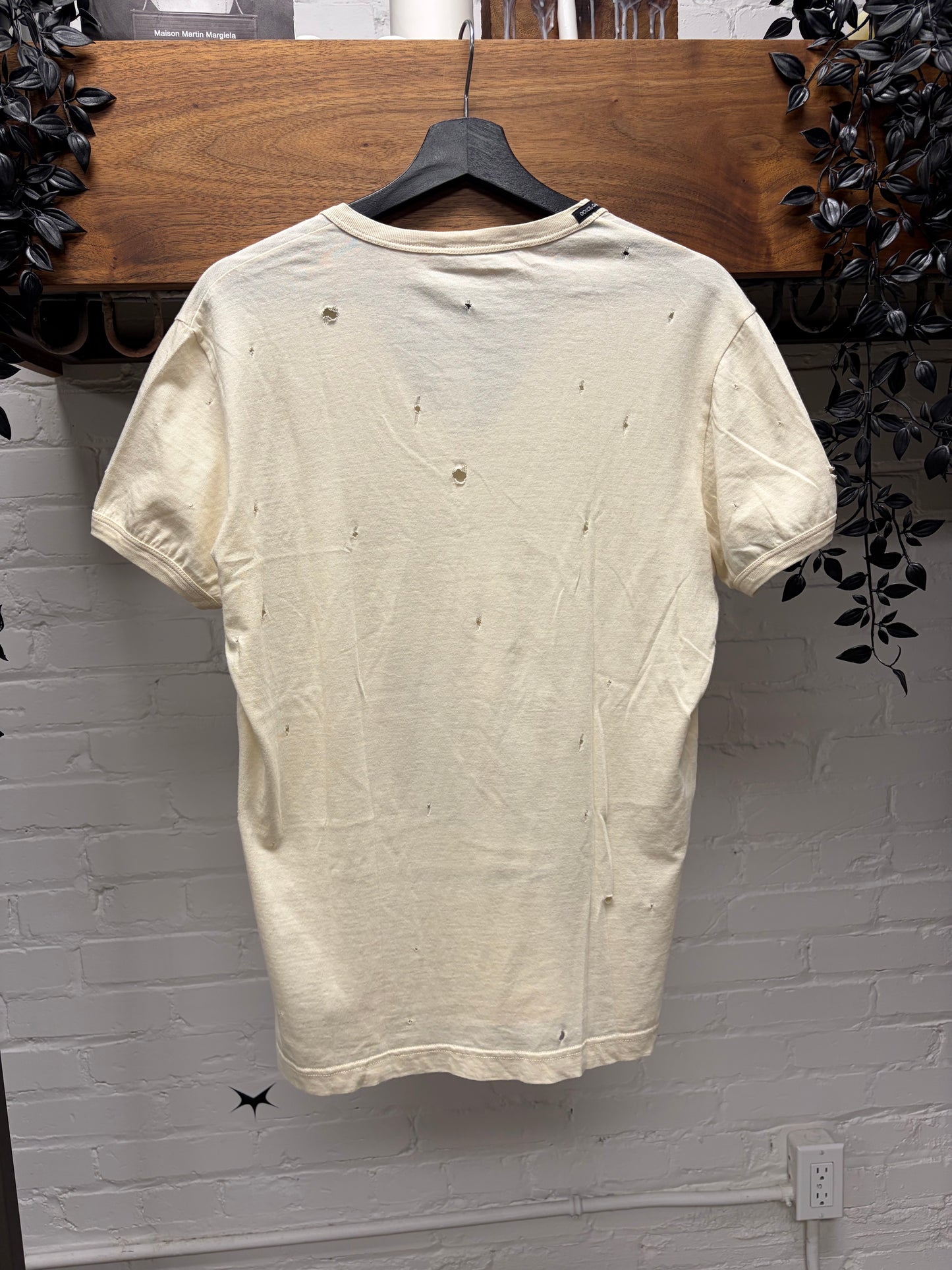 2000s Dolce & Gabbana ‘Pepsi’ Distressed White V-Neck Cotton T-Shirt