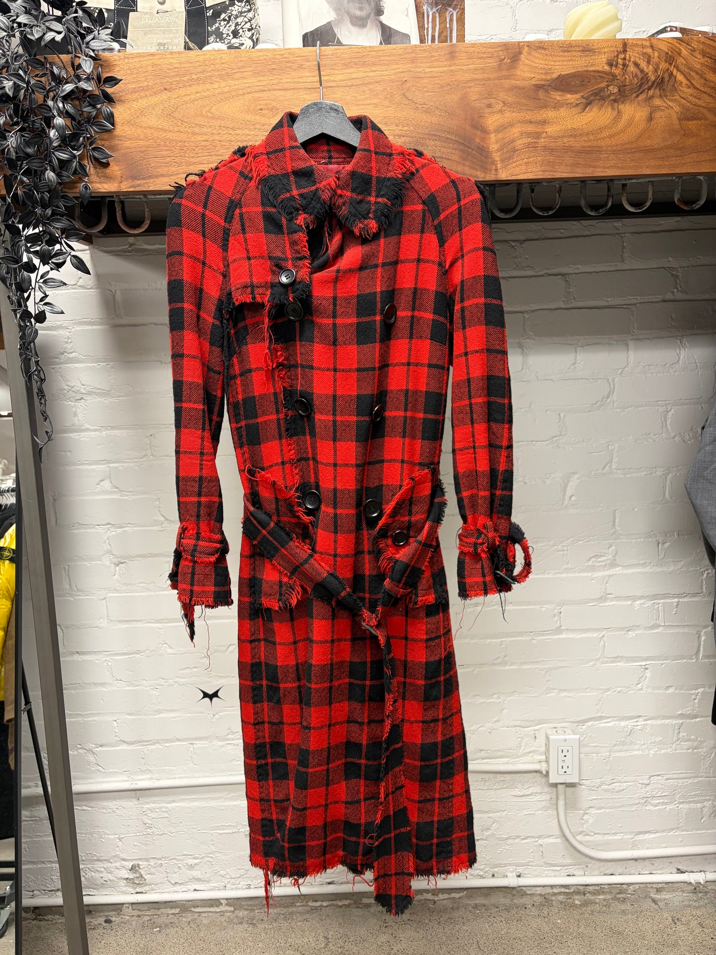 AW2002 Junya Watanabe Plaid Distressed Wool Trench Coat