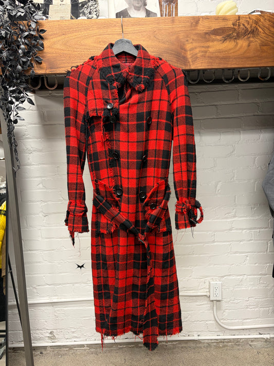 AW2002 Junya Watanabe Plaid Distressed Wool Trench Coat