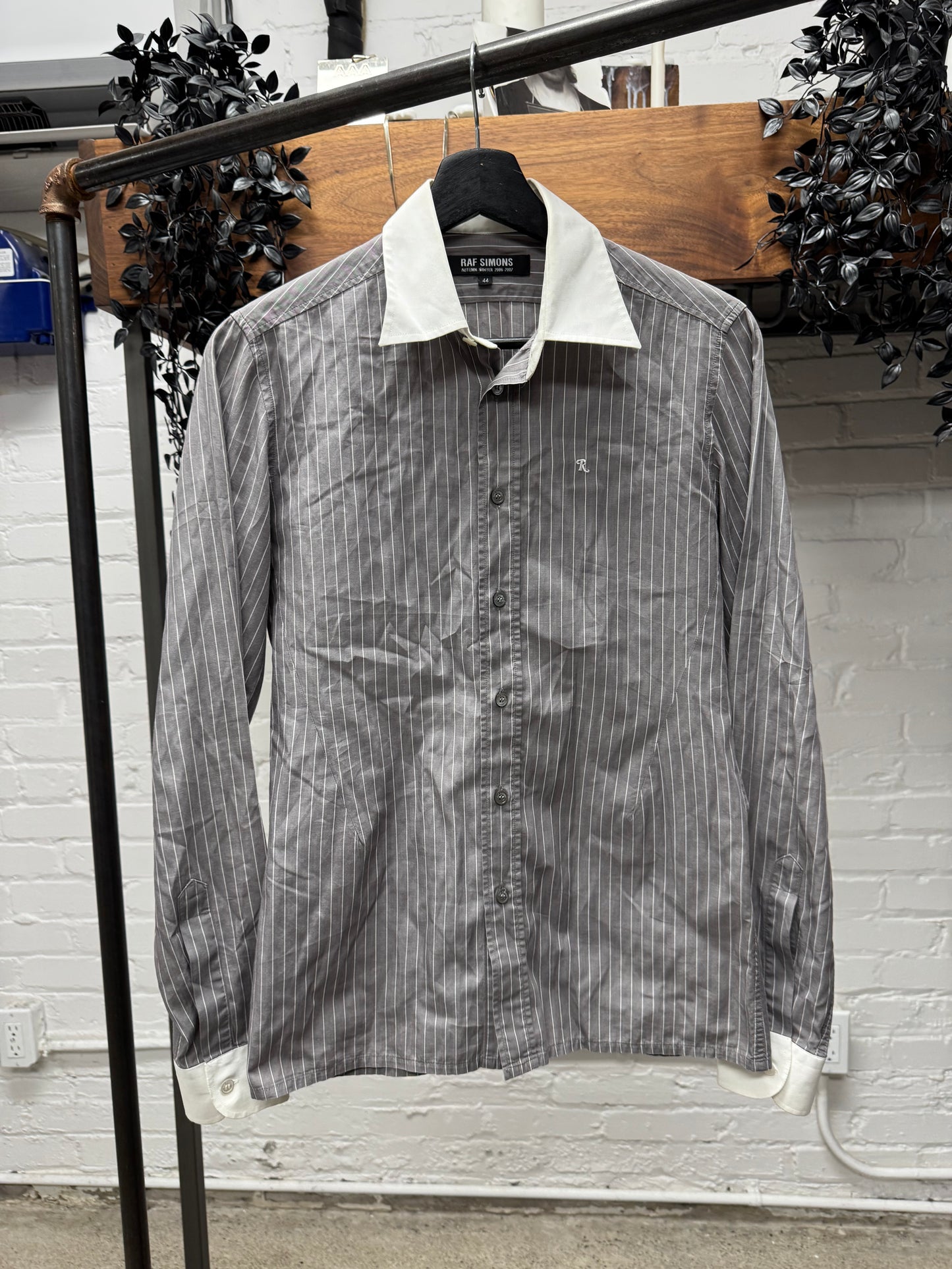 SS2006 Raf Simons Pinstripe ‘R’ Embroidered Logo Button Up Shirt