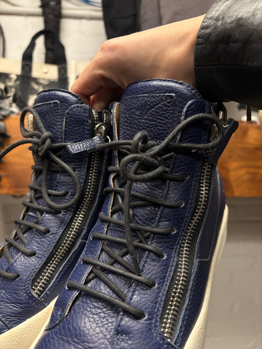 Giuseppe Zanotti ‘Coby’ Dark Blue Leather High Top Sneakers