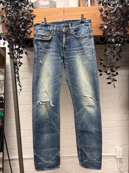 Hysteric Glamour Studded Raw Washed Blue Skinny Jeans
