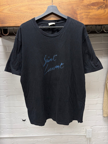 2017 Saint Laurent Blue Cursive Logo T-Shirt