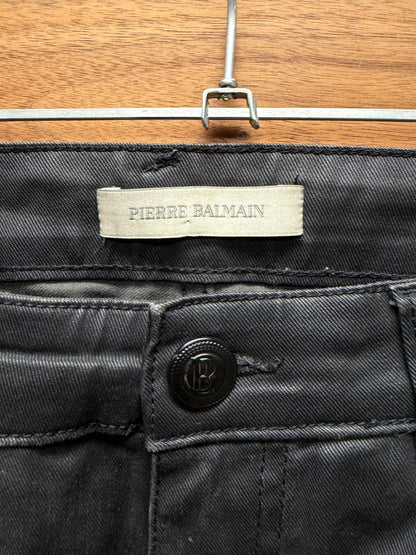 Balmain Waxed Black Moto-Biker Knee Skinny Jeans