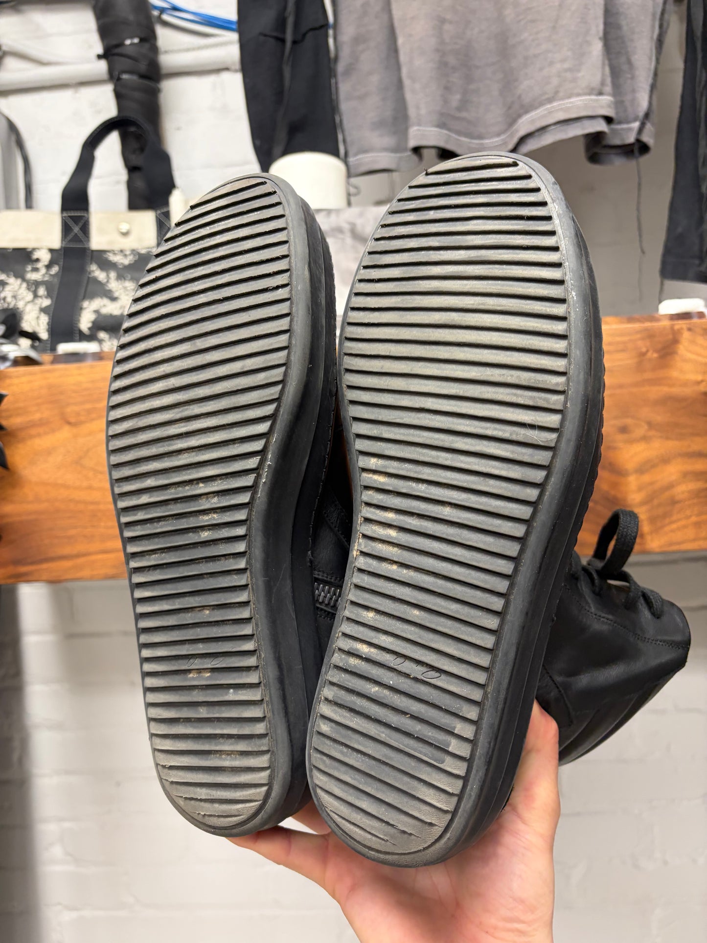 Rick Owens Black Leather ‘Geobasket’ High Top Sneakers