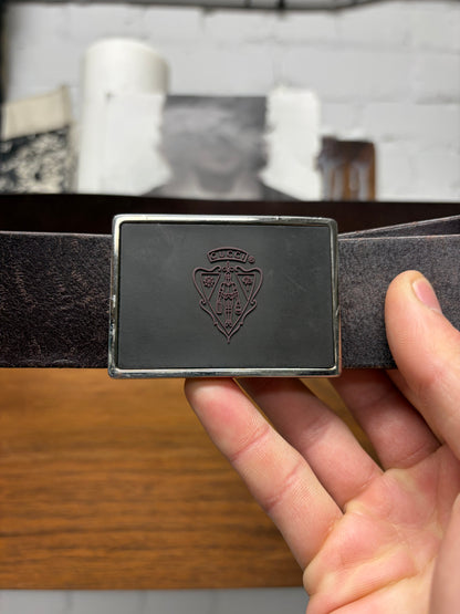2000s Gucci ‘Crest Logo’ Brown Square Buckle Leather Belt