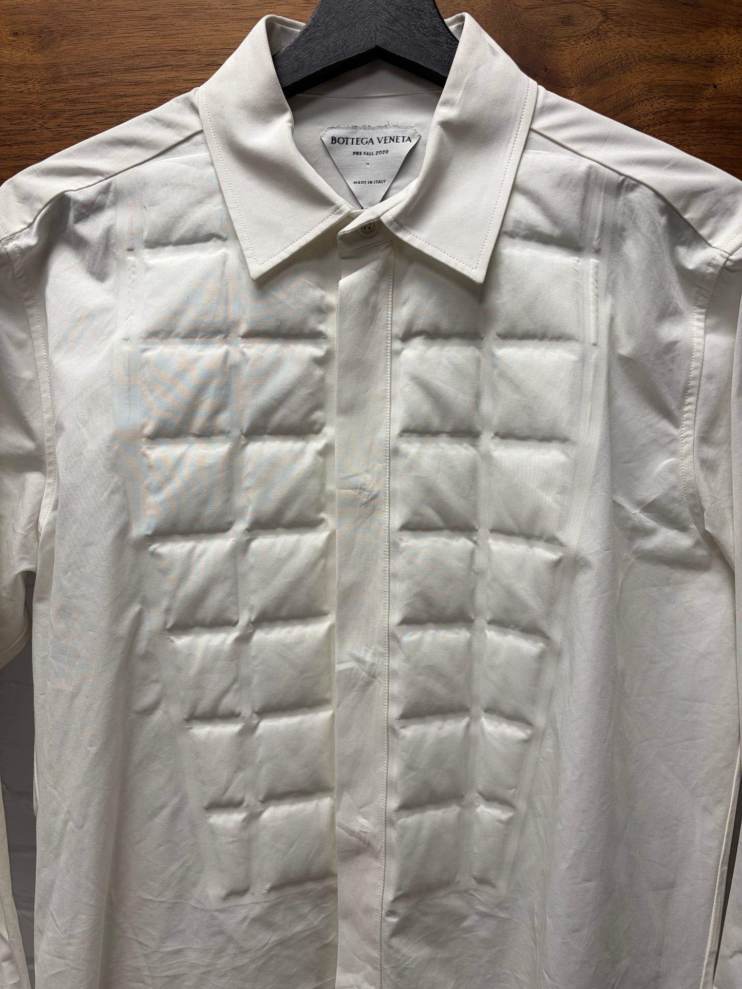 Pre AW2020 Bottega Veneta ‘Padded Bib’ White Cotton Button Down Shirt
