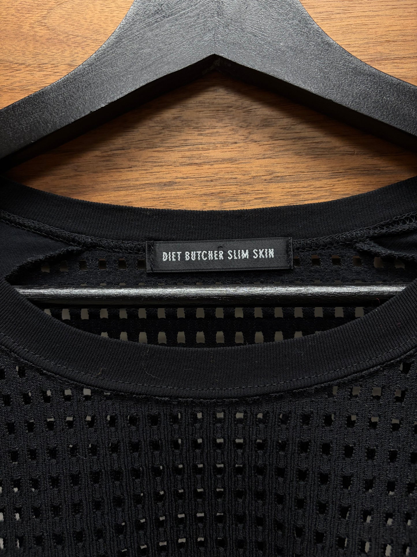 Diet Butcher Slim Skin Perforated Laser Cut Black Cotton Long Sleeve Shirt