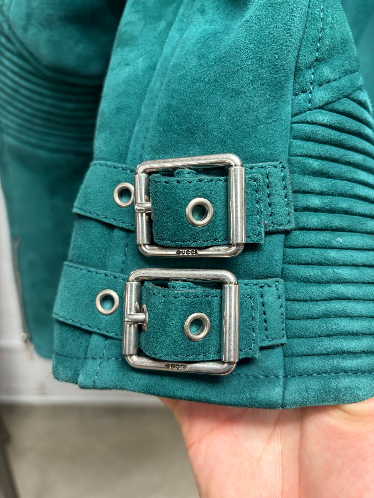 AW2014 Gucci by Frida Giannini Suede Biker Jacket with Shearing Interior