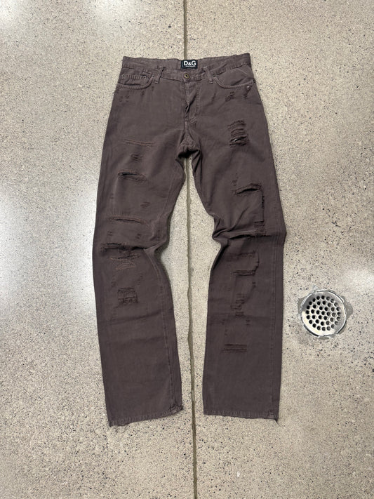 2000s Dolce & Gabbana Distressed Brown Bootcut Denim
