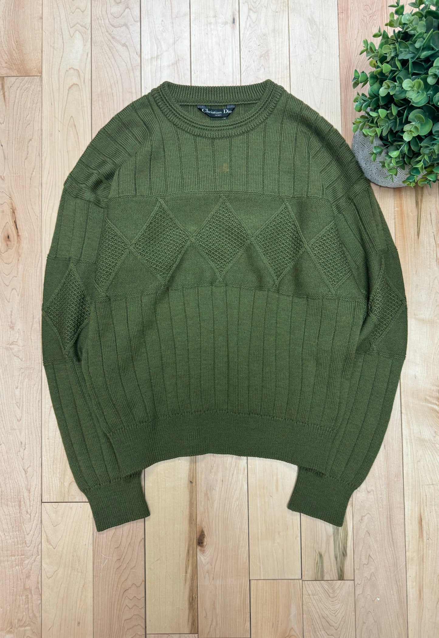 Vintage 90s Christian Dior Argyle Knit Sweater